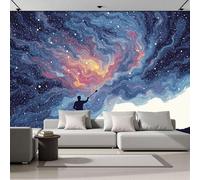MIATCENRT Wall Mural Starry Sky Painter 400x280cm Photo Wallpaper, Dream Art 3D Print Silk Fabric Large Poster Mural for Living Room Bedroom TV Sofa Background Family Wall Decor