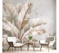 MIATCENRT Wall Murals 400x280cm, Gold Leaf Banana Leaf Pattern Wall Painting, Vintage Art Style Large Photo Wallpaper for Living Room Bedroom Bathroom Dining Room Kid's Room Home Decor