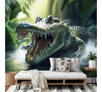 MIATCENRT Wall Murals for Living Room, Jungle Crocodile 3D Effect Photo Wallpaper, Animals Pattern Living Room Sofa Tv Wall Kids Bedroom Kitchen Decoration Wallpaper 350x256cm (WxH)