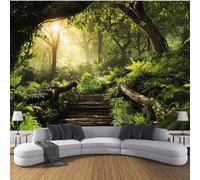 MIATCENRT Wall Murals, Forest Wooden Bridge Fantasy Jungle Photo Wallpaper, 250x175cm (WxH) Large Photo Wallpaper Green Poster for Living Room Bedroom Restaurant Office Background Decorative