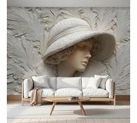 MIATCENRT Wallpaper - Decorative Arts Home Decor & Mural, Sculpture Hat Woman Gray White Bedroom Wallpaper, 450x315cm (WxH) Wall Paper for Living Room, Large Wall Mural - Not Self-Adhesive