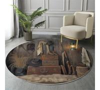 MIATCENRT Washable Round Area Rug 120cm, Non Slip Thin Circle Carpet Dark Brown Rug, Vintage Western Cowboy Wooden Wall Circular Rugs, Non Shedding Carpet for Children's Room Bedroom Hallway