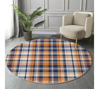 MIATCENRT Washable Round Area Rug 150cm, Non Slip Thin Circle Carpet Blue-Orange Rug, Retro Classic Blue Orange Plaid Circular Rugs, Non Shedding Carpet for Children's Room Bedroom Hallway