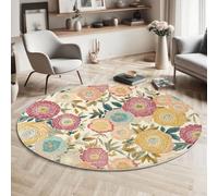 MIATCENRT Washable Round Area Rug 150cm, Non Slip Thin Circle Carpet Earth Color Rug, Traditional Art Abstract Floral Circular Rugs, Non Shedding Carpet for Children's Room Bedroom Hallway