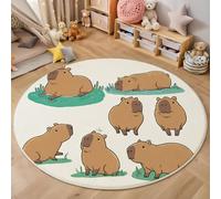 MIATCENRT Washable Round Area Rug 180cm, Non Slip Thin Circle Carpet Off-White Rug, Cute Painting Pond Capybara Circular Rugs, Non Shedding Carpet for Children's Room Bedroom Hallway