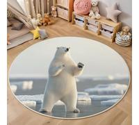 MIATCENRT Washable Round Area Rug 180cm, Non Slip Thin Circle Carpet Off-White Rug, Nature Animal Standing Polar Bear Circular Rugs, Non Shedding Carpet for Children's Room Bedroom Hallway