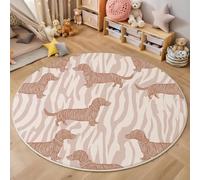MIATCENRT Washable Round Area Rug 180cm, Non Slip Thin Circle Carpet Rose Gold Rug, Hand-Painted Dachshund Zebra Print Circular Rugs, Non Shedding Carpet for Children's Room Bedroom Hallway