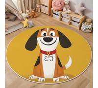 MIATCENRT Washable Round Area Rug 180cm, Non Slip Thin Circle Carpet Yellow Rug, Cartoon Happy Beagle Circular Rugs, Non Shedding Carpet for Children's Room Bedroom Hallway