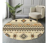 MIATCENRT Washable Round Area Rug 90cm, Non Slip Thin Circle Carpet Earth Color Rug, Geometric Border Tribal Illustration Circular Rugs, Non Shedding Carpet for Children's Room Bedroom Hallway