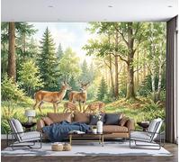 MIATCENRT Watercolor Animals Wallpaper, Forest Deer Wall Mural, Green Mural Wallpaper for Living Room, Bedroom, Dinning Room, Large Background - 200x140cm (Not Peel and Stick)