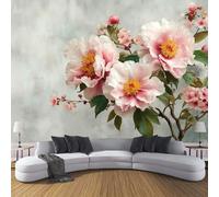 MIATCENRT Watercolor Peony Light Pink Wallpaper Mural, 3D Effect Flowers Wall Mural for Furniture, Silk Fabric Print Photo Wallpaper for Bedroom Bathroom Living Room Decor 400x280cm (WxH)
