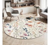 MIATCENRT Watercolor Wildflowers Round Area Rug 90cm, Soft Washable Non Slip Low-Pile Circle Thin Rugs, Pastoral Flowers Printed Carpet for Living Room Kitchen Bedroom Dining Room Colorful