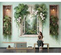 MIATCENRT Window Wallpaper Mural Tropical Window View Photo Wallpaper