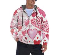 MIATCENRT Winter jacket men's fleece jacket, warm ski jacket outdoor jacket pink heart print, thickened functional jacket with hood zipper winter coat sweat jacket pink heart