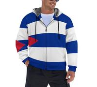 MIATCENRT Winter Jacket Men's Outdoor Fleece Jacket, Y2K Casual Transition Jacket Cardigan Jackets with Zipper, Cuba Flag Pattern Hooded Jacket, Fashionable Casual Sports Jacket
