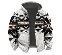MIATCENRT Winter Zip Up Hoodies For Men - Fleece Hood Jacket Fashion Tribal Traditional Print Casual Sweatshirts Holiday Outerwear Hooded Large Size For S-6Xl,White,M