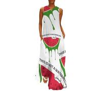 MIATCENRT Women's Casual Sleeveless Sundress, V Neck Maxi Dress with Pockets, Summer Long Dresses Palestinian Watermelon Flag Print Loose Fit Pullover Dress, Plus Size Elegant Dresses