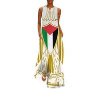 MIATCENRT Women's Casual Sleeveless Sundress, V Neck Maxi Dress with Pockets, Summer Long Dresses Palestine Flag Print Loose Fit Pullover Dress, Plus Size Elegant Dresses