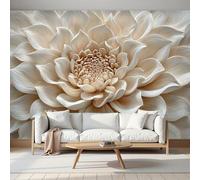 MIATCENRT Wood Carving Dahlia Mural 3D Flowers Photo Wallpaper for Bedrooms Living Room Room Decor Sofa Tv Background Large Wall Painting Poster 350x256cm (WxH), Cream
