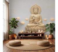 MIATCENRT Zen Embossed Sculpture Floating Lotus Statue Wallpaper Wall Mural