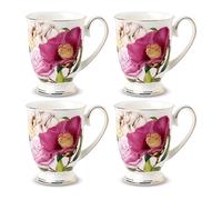 MIATTCLD 11oz/312ml Coffee Mugs Set of 4, Bone China Mug with Floral Pattern, Wide Tea Coffee and Hot Chocolate Cups, Ideal for Gifts