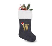 MIATTCLD 46cm Monogram Christmas Stockings with Letters, Large Super Soft Christmas Stockings Grey Velvet with White Super Soft Plush Cuff for Family Holiday Decorations and Xmas Tree Fireplace (W)