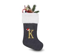 MIATTCLD 46cm Monogram Christmas Stockings with Letters, Large Super Soft Christmas Stockings Grey Velvet with White Super Soft Plush Cuff for Family Holiday Decorations and Xmas Tree Fireplace (K)