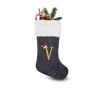 MIATTCLD 46cm Monogram Christmas Stockings with Letters, Large Super Soft Christmas Stockings Grey Velvet with White Super Soft Plush Cuff for Family Holiday Decorations and Xmas Tree Fireplace (V)