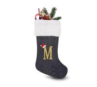 MIATTCLD 46cm Monogram Christmas Stockings with Letters, Large Super Soft Christmas Stockings Grey Velvet with White Super Soft Plush Cuff for Family Holiday Decorations and Xmas Tree Fireplace (M)