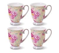 MIATTCLD Floral Coffee Mugs, 11 oz, Set of 4, Porcelain Bone China, Tea Mug, Large Coffee Mugs for Coffee Cups Set, Tea Cups