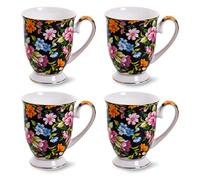 MIATTCLD Porcelain Coffee Mug Set of 4-11oz/312ml Tea Latte Cappuccino Hot Chocolate Cups - New Bone China Mugs - Ideal Christmas Valentines Mothers Day Gift (Black)