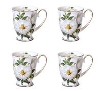 MIATTCLD Porcelain Mugs Set of 4, 11 oz/312 ml Bone China Floral Coffee Tea Water Cup for Latte, Hot Tea, Cappuccino, Holidays and Housewarming Gift