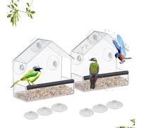 Miawtro 2 Pcs Window Bird Feeder, Acrylic Plastic House Shape Design Bird Feeder for Window, Bird Feeders for Small Birds with Strong Suction Cups for Garden Outdoor Backyard Wildlife Little Birds