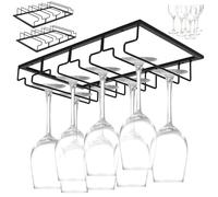 Miawtro 2pcs Hanging Wine Glass Rack, 4 Slots Metal Wine Glass Rack under Cabinet, Wine Glass Holders Hanging under Shelf, Easy Install Wine Glass Holder for Cabinets, Partitions, Wine Cabinets, Gifts