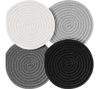 Miawtro 4 pcs Round Coasters, 18cm/7inch Handmade Cotton Woven Coasters, Absorbent Drink Coasters, Round Drink Coasters for Pot Bowl Plate Cup for Kitchen Countertop, Home Decoration(4 colors)