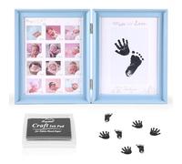 Miawtro Baby Hand and Footprint Kit, Baby Framed Photo Kit with 12 Pictures and Foldable, My First Year Photo Frame with 100% Safe Babies Ink for Newborns, Home Decorations