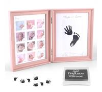 Miawtro Baby Hand and Footprint Kit, Baby Framed Photo Kit with 12 Pictures and Foldable, My First Year Photo Frame with 100% Safe Babies Ink for Newborns, Home Decorations