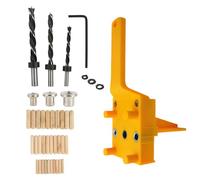 Miawtro Dowel Jig, 41PCS Dowelling Jig Kits 6/8/10mm Handheld Woodworking Drill Guide Set, Professional Drilling Guide Doweling Hole Saw Tools with Wood Dowel Pins, Drill Bits for Power Tools(Yellow)