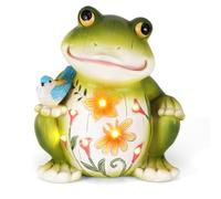 Miawtro Frog Garden Ornaments Outdoor, IP65 Waterproof Garden Solar Ornaments with LED Lights, Resin Frog Ornament with Auto Light Switch, Animal Gardens Ornaments for Family, Friends, Gardens Gifts