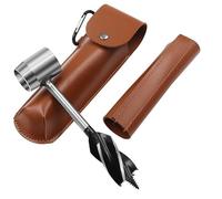 Miawtro Hand Auger Wrench Survival Settlers Tool, Hand Hole Punch with Leather Cover,Stainless Steel Auger Drill Bit Set for Camping, Bushcrafting and Outdoor Backpacking (Brown)