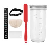 Miawtro Minimalist Sourdough Starter Kit, 750ml Glass Jar with Spatula, Dough Scraper, Aluminium Lid, Thermometer, Rubber Bands, Cloth Cover for Baking
