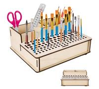 Miawtro Paint Brush Holder, Paint Rack with Two Compartments Wooden and 137 Holes,Citadel Painting Rack with Base Clip,Paints Station for Leather Tools,Drawing,Makeup Brush
