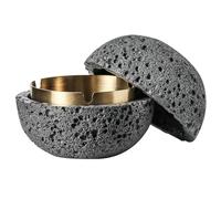 Miawtro Stainless Steel Ashtray with Dark Gray Rock and Lid, Removable Indoor/Outdoor Smoke Tray for Cigarettes, Home Office/Patio - Perfect Smokers' Gift