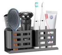 Miawtro Toothbrush Holder, Aluminum Alloy Shower Shaver Storage Rack with Partition Design, No Drilling Toothbrush Holder Wall Mounted with Drainage for Beauty Instrument, Razor, Comb, Toothbrush