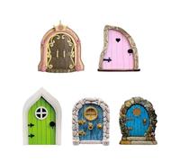 Miayical 5Pcs Wooden Fairy Doors for Garden,Fairy Door and Window for Tree,Miniature Yard Ornaments,Creative Garden Miniatures for Outdoor Trees Indoor Decor Magic Enchanting Ornaments Yard Art
