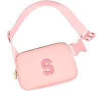 mibasies Initial Fanny Pack for Girls, Birthday Gifts for 4 5 6 7 8 9 10 11 12 13 Teen Girl - Cute Personalized Trend Stuff, Peach, S