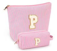 mibasies Initial Makeup Bags for Women: Cosmetic Bag for Travel Toiletry - Birthday Gifts for 11 12 13 14 15 16 Years Old Girl Gifts - Preppy Teen Girl Gifts Trendy Stuff, Pink, P