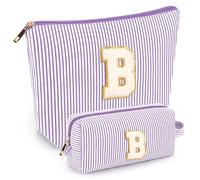 mibasies Initial Makeup Bags for Women: Cosmetic Bag for Travel Toiletry - Birthday Gifts for 11 12 13 14 15 16 Years Old Girl Gifts - Preppy Teen Girl Gifts Trendy Stuff, Purple, B