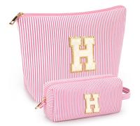 mibasies Initial Makeup Bags for Women: Cosmetic Bag for Travel Toiletry - Birthday Gifts for 11 12 13 14 15 16 Years Old Girl Gifts - Preppy Teen Girl Gifts Trendy Stuff, Pink, H