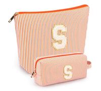 mibasies Initial Makeup Bags for Women: Cosmetic Bag for Travel Toiletry - Birthday Gifts for 11 12 13 14 15 16 Years Old Girl Gifts - Preppy Teen Girl Gifts Trendy Stuff, Orange, S